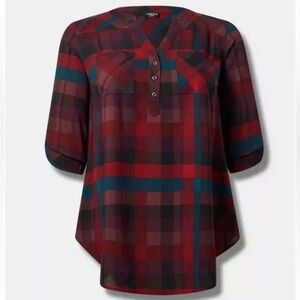 TORRID Tunic Oversized Flowy Plaid-Checker 3/4 Sleeve Plus Size Top 0X